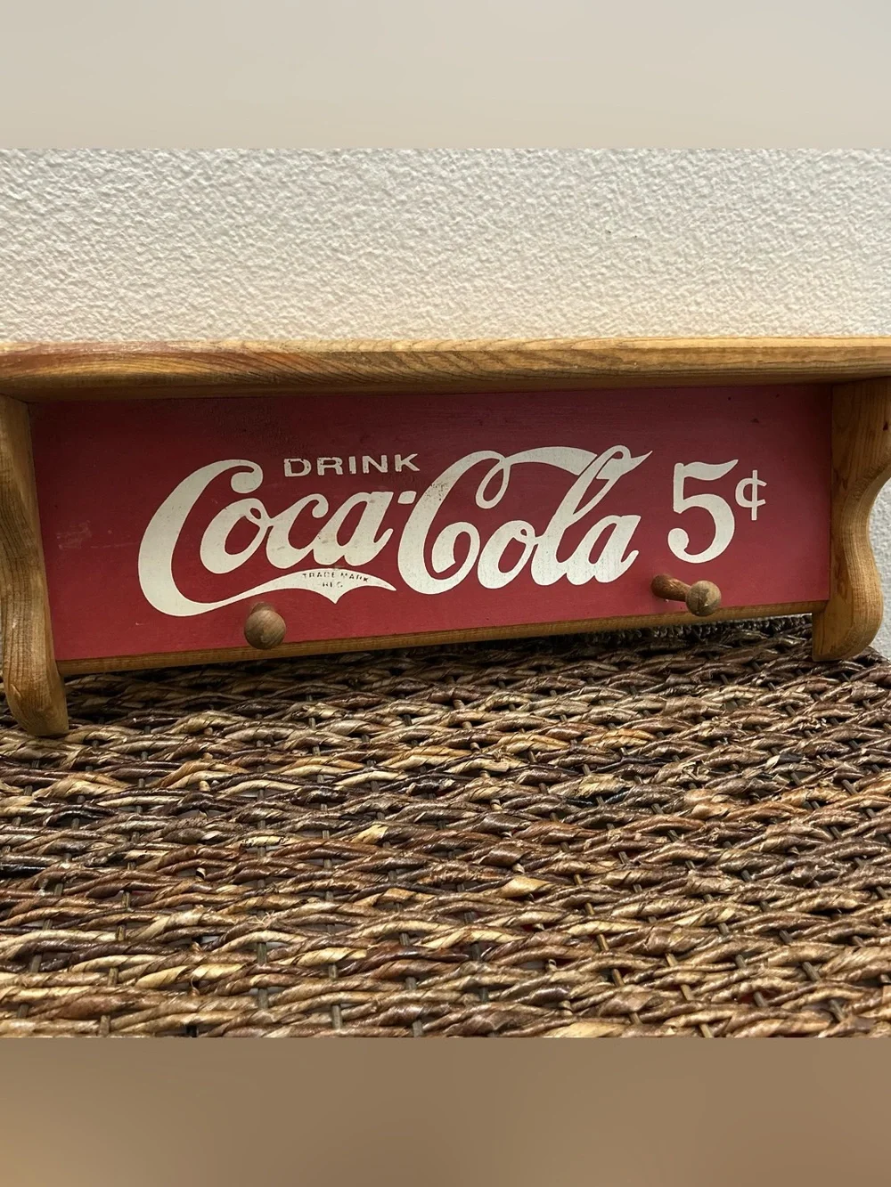 Vintage Coca-Cola Wooden Wall Shelf Rustic Vtg Decor Display
